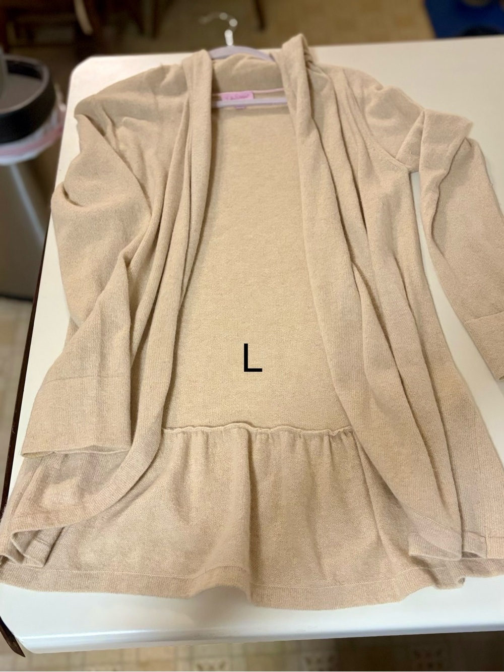 Lilly Pulitzer Beige Open-Front Ruffle Hem Cardigan